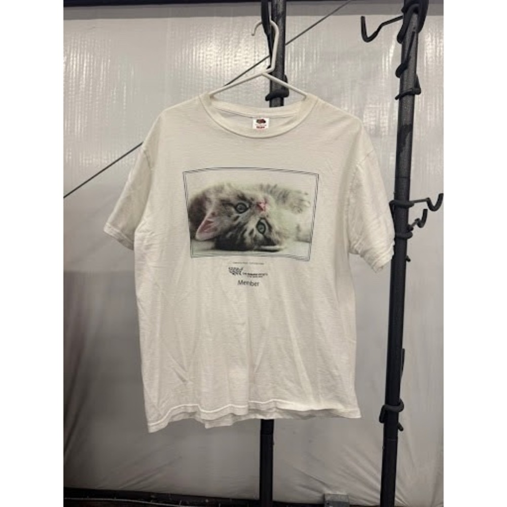 Fruit of the Loom Humane Society Cat Graphic T-Shirt Mens Large White Vintage